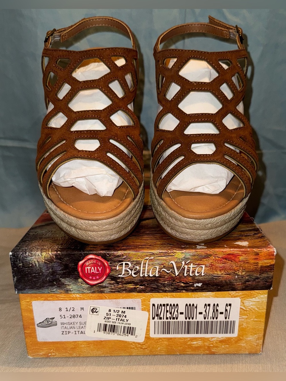 Bella Vita Espadrille Wedge Suede Italian Leather Sandals Made in Italy